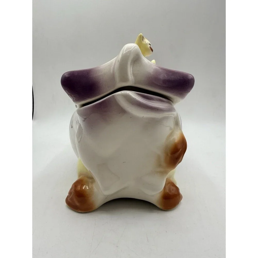 RARE McCoy W10 Cow Cookie Jar Cat On Back in PURPLE : Reissued By JD 1992